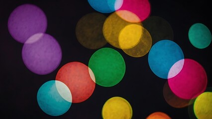 Poster - Colorful bokeh lights on black background, defocused red, blue, green, yellow, orange and pink colored round lights