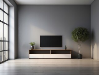 Wall Mural - Minimalist Living Room Interior with a TV and Plants