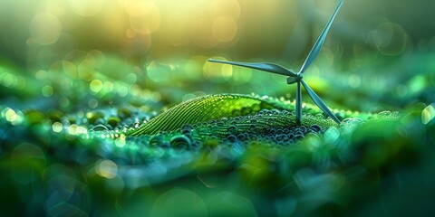 a close up image of a wind turbine spinning in a green shade vibrant color gradient with a green shade monochromatic background