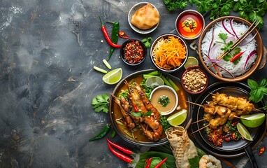 Wall Mural - Korean food ingredients on black background. Top view, flat lay