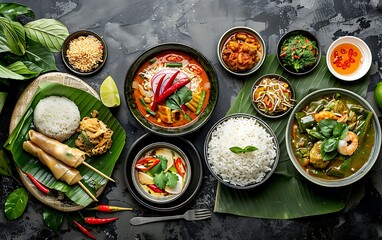 Wall Mural - Korean food ingredients on black background. Top view, flat lay