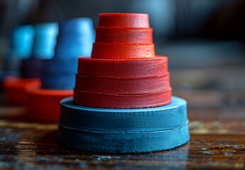 Poster - a stack of colorful objects. 