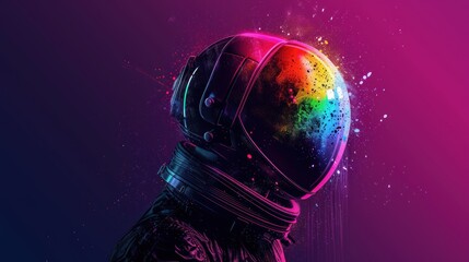 Wall Mural - Astronaut helmet with colorful sparkles.