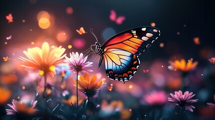 Wall Mural - Butterfly on Flower with Bokeh Background.