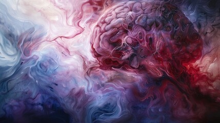 Wall Mural - Abstract Swirling Liquid Painting with Red, Purple and Blue Colors.