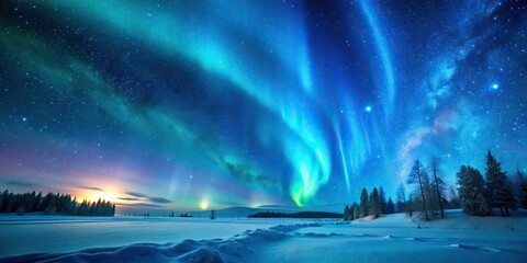 9. a mesmerizing electric blue aurora borealis dancing across the night sky, with a few stars twinkl