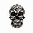 © eestingnef - Metallic skull. Isolated on white background. Aztec art style, Digital illustration.