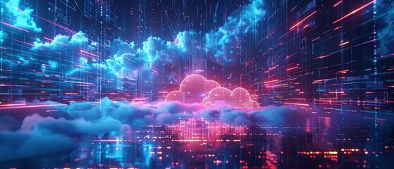 Wall Mural - Futuristic Cloud Infrastructure Concept with Advanced 8K UHD 3D Hologram Technology