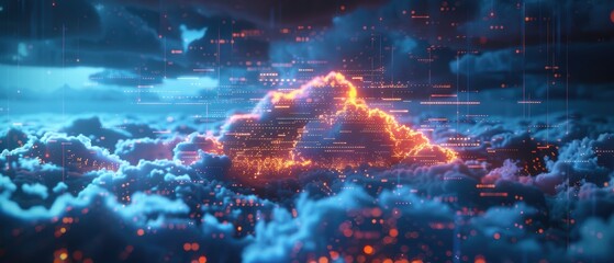 Wall Mural - Cutting-Edge 8K UHD 3D Hologram Illustrating Advanced Cloud Computing Network Technology