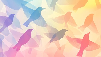 Wall Mural - Colorful bird shapes in an abstract repetitive pattern with a soft gradient background