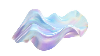 Wall Mural - Abstract iridescent holographic wave isolated on transparent background.