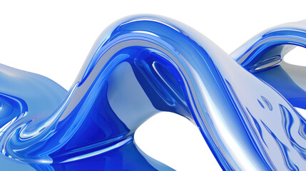 Wall Mural - Abstract blue and white glossy wave design on a transparent background.