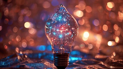 Wall Mural - Light Bulb with Galaxy Inside and Bokeh.