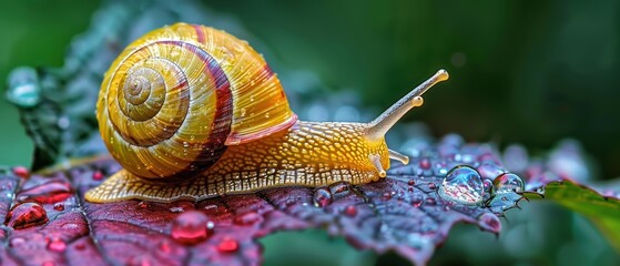 Speedy Snail - Close-up of a Slow-moving Snail on a Lush Green Leaf in Nature