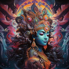 Wall Mural - A vibrant depiction of a goddess with intricate details and mystical elements.