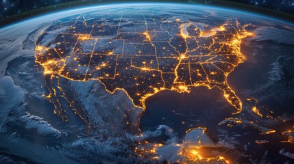 united states at night from space