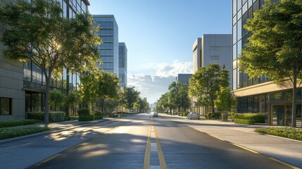 Wall Mural - A street with a car driving down it and trees lining the sides