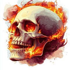 Wall Mural - Flaming Skull with Open Mouth and Burning Eyes