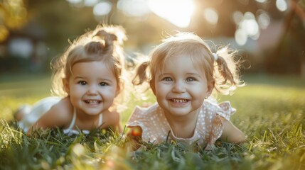 Canvas Print - Two Happy Children Enjoying Outdoors