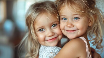 Wall Mural - Two Adorable Blonde Girls Hugging