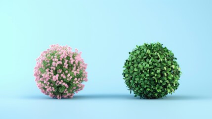 Two Round Bushes on a Blue Background