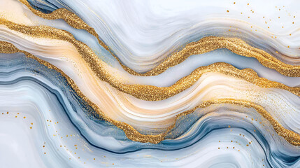 Wall Mural - Elegant Abstract Background with Blue and Gold Swirls