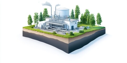 Wall Mural - Cross-section diagram of a biogas plant highlighting the methane gas production process, with a detailed view of potential leak risks and safety measures.