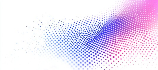 Wall Mural - In a concept of technology, science, music, modern, abstract dot particles wavy flowing curve pattern by colorful gradient blue purple pink on transparent background.