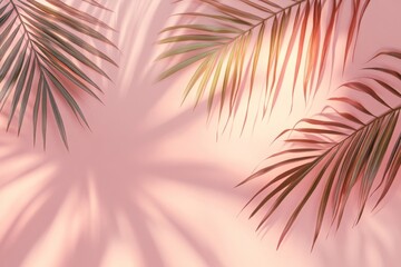 Wall Mural - A pink abstract studio background for a product presentation. An empty room with shadows of windows, flowers, and palms. A 3D model with copy space. A summer concert.