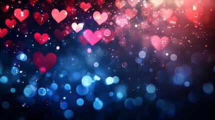 Wall Mural - the background is an abstract dark gradient with bokeh shapes of hearts.