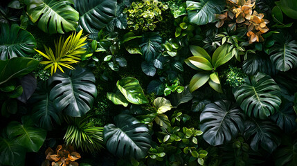 Poster - Lush Tropical Green Foliage Wall Close Up Texture Nature Background