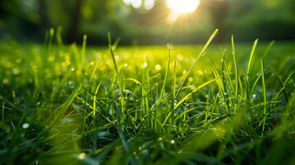 Canvas Print - Sunlit Dew on Grass