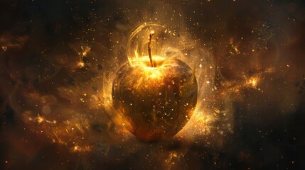 Canvas Print - Golden Apple Surrounded by Glowing Nebula.