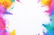 © Halina Berah - The colorful rainbow holi paint color powder explosion is isolated against a white background with a frame border with copy space