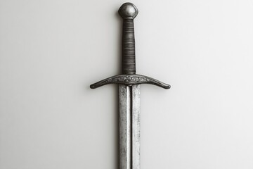 Medieval sword pointing up on a white background, evoking concepts of history, warfare, and chivalry