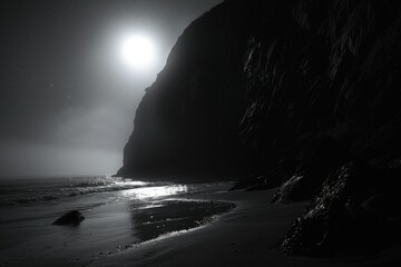 Wall Mural - a black and white photo of a beach at night