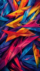 Sticker - Abstract background with sharp lines and geometric shapes in vibrant colors, creating a dynamic, modern pattern with intersecting angles and contrasting hues