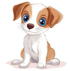 Wall Mural - cute puppy with big blue eyes, sitting down, vector clipart. On white background