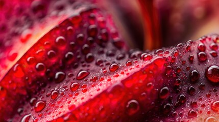 Sticker - Closeup of Water Droplets on Red Petal.