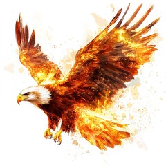 Wall Mural - a fire eagle on a white background