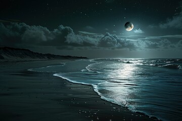 Wall Mural - a full moon over a beach with waves