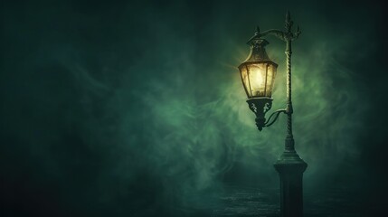 Poster - Vintage Street Lamp in a Foggy Night.