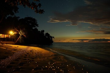 Canvas Print - a night time view of a beach with lights on