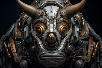 Mechanical Bull Robot Head with Golden Details