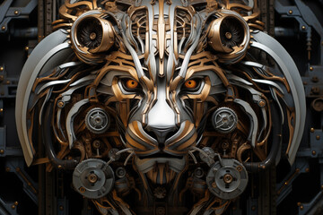 Wall Mural - Steampunk Lion Head Machine