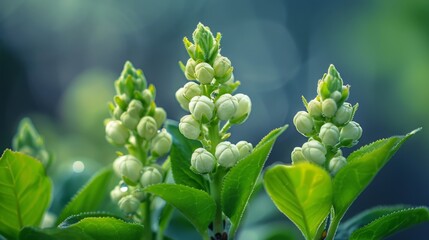 Canvas Print - Nature Close-Up: Green Plant Buds in Soft Focus