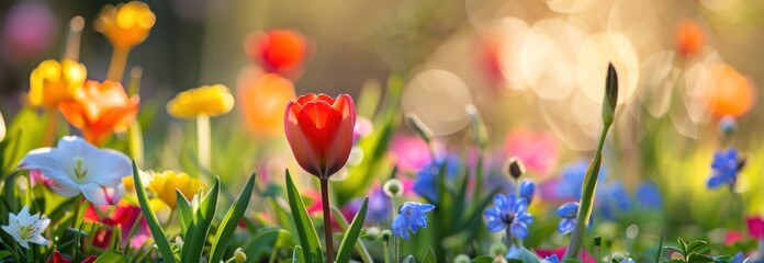 Canvas Print - Colorful Spring Flowers in a Meadow