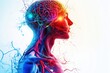 © JK_kyoto - Illustration of a human profile highlighting brain activity and vascular system with vibrant colors against a soft background.