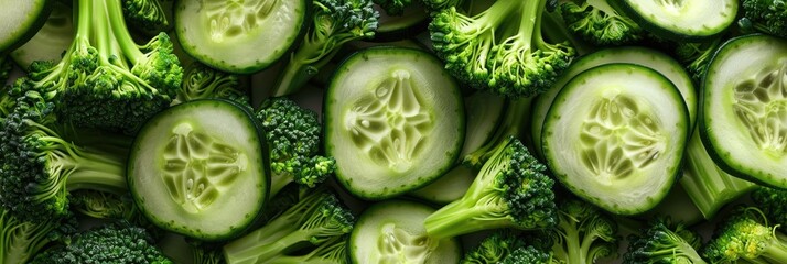 Poster - Sliced Raw Broccoli Fresh Organic Nutritious Vegetable Ingredient in Green Natural Food with Shallow Depth of Field