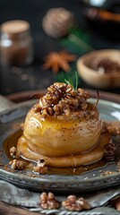 Wall Mural - Baked apple with walnut and honey